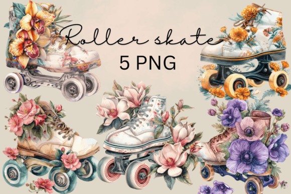 Download Floral Roller Skate Printable Watercolor - Printable watercolor Collection