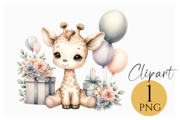 Download Baby Giraffe Birthday Clipart PNG - Premium Bundle