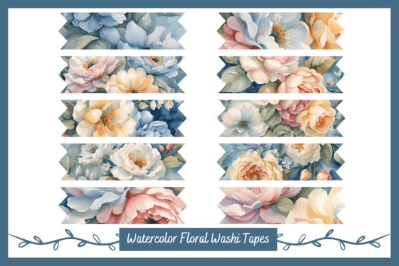 Download Printable Watercolor Floral Washi Tapes - Printable watercolor Collection
