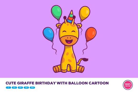 Download Cute Giraffe Birthday with Balloon - Premium Resources