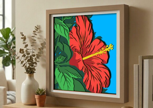 Download Blooming Red Hibiscus Flower Shadow Box - Blooming Collection